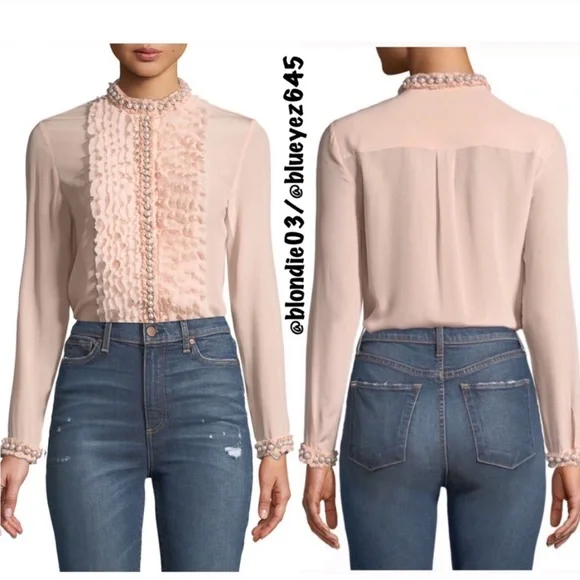 Alice + Olivia “Arminda” pink pearl blouse XS - Picture 2 of 5